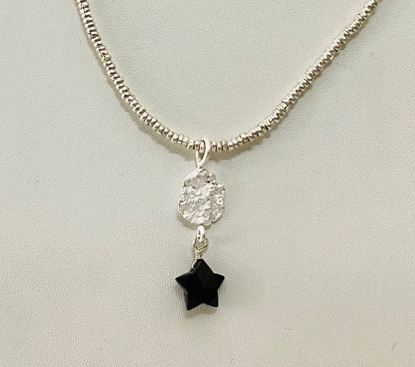 Natural Black Onyx Star Silver Pendant 925 Sterling Silver Black Onyx Gemstone Silver Necklace