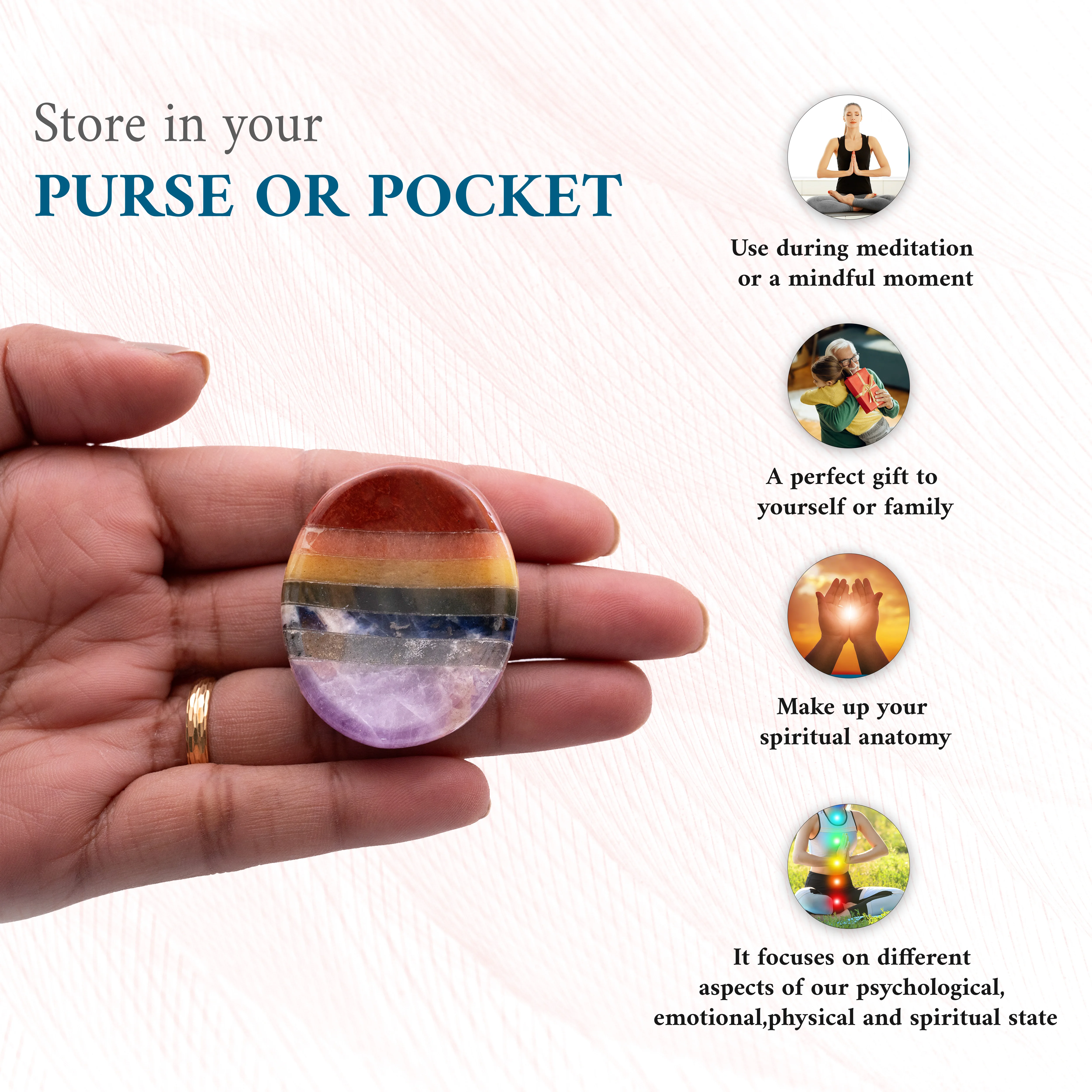 Wholesale 7 Chakra Oval Stone Thumb Worry Stone Natural Healing Crystal Carved Reiki Theme Aid for Anxiety Orgone Treatment