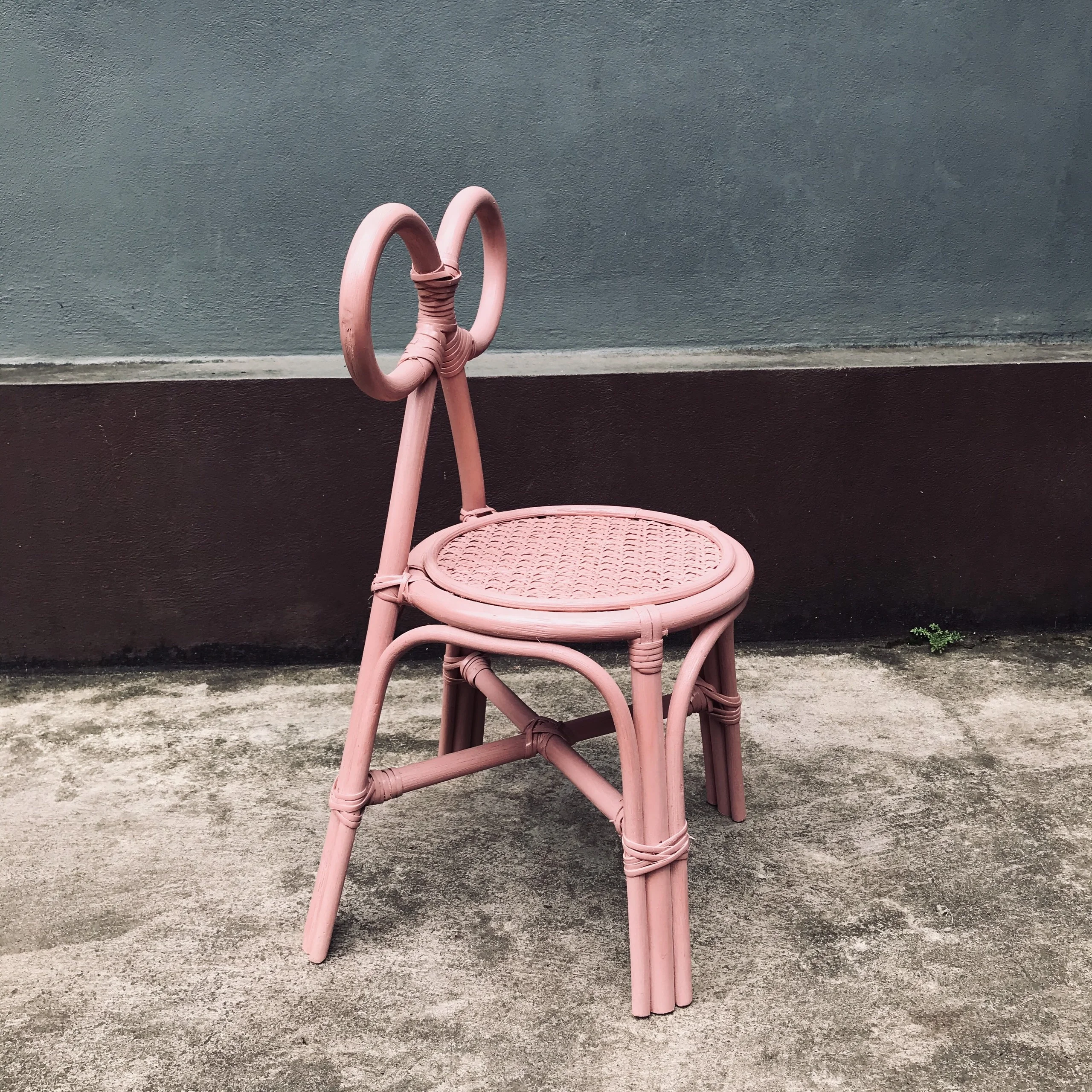 Handmade Pink Rattan Baby Kids Chair