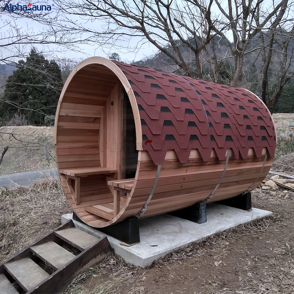 3-4 person red cedar barrel outdoor steam sauna room