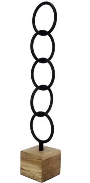 Premium Quality Black Powder Code Metal Circles Decorative Objec on a Wooden base Luxury for Home Living Room Tabletop Sculpture