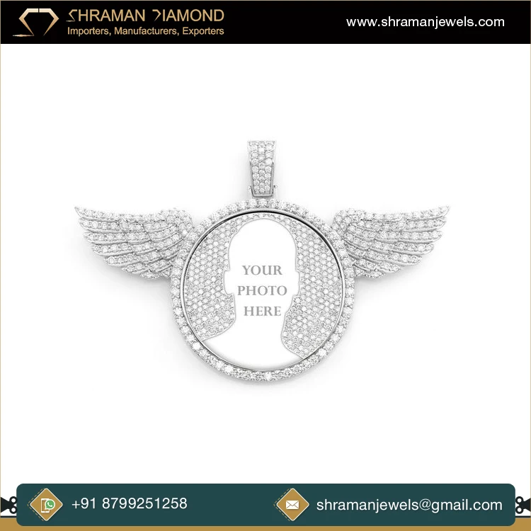 Hot Sale 925 Sterling Silver 10.5 ct. Custom Wings Picture Memory Lab Grown Diamond Pendant at Reliable Market Price