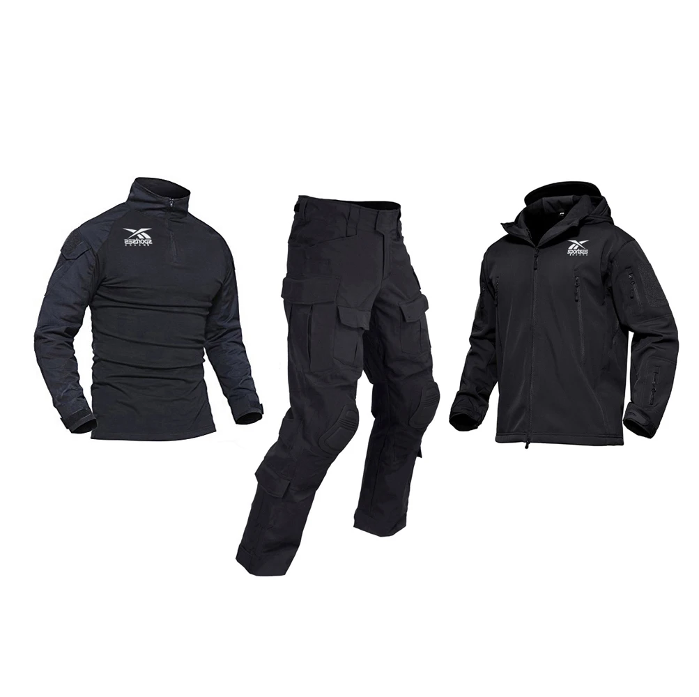 Tactical Uniform Set Men Navy Blue color Suit Airsoft Camouflage Military Clothing Knee Pads Pants Combat Shirt Hunting Full