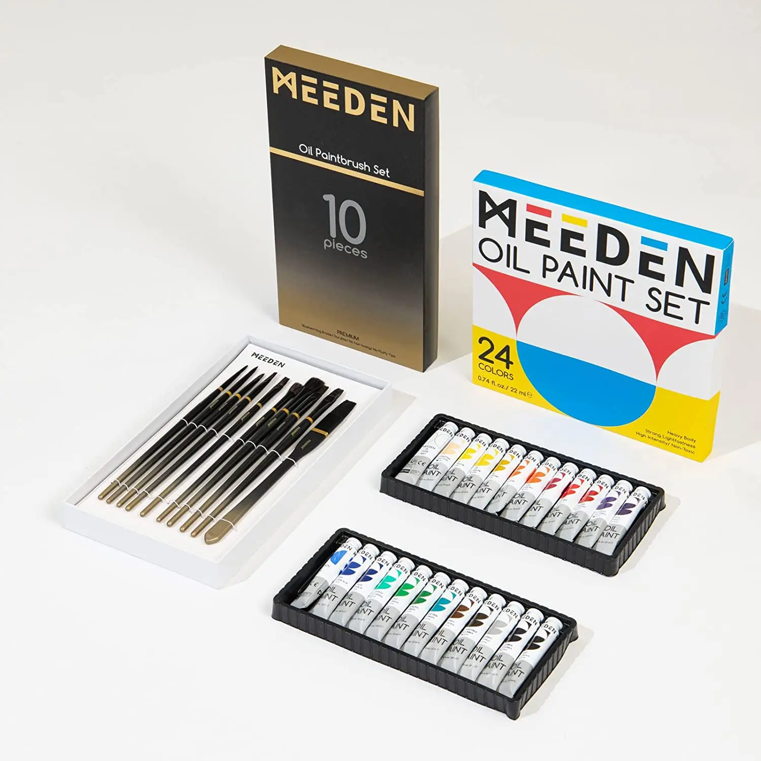 MEEDEN Oil Paint Set 24 Tubes/Colors (22ml/0.74oz) with 10 Professional Oil Paint Brushes Oil Based Painting Kit