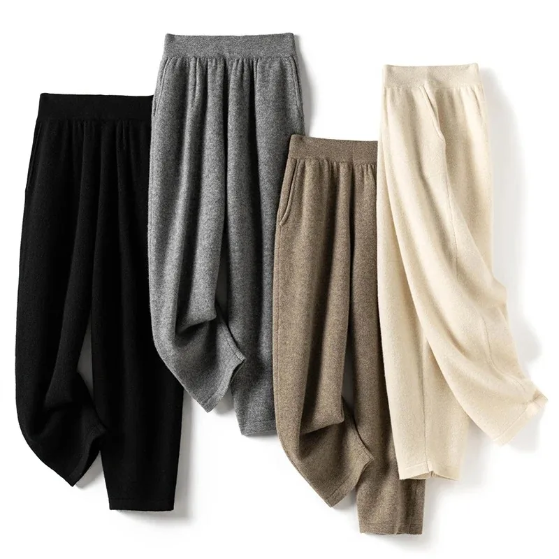 Wool Pants  Leg Women Pant 2024 Winter Warm Long Trousers Pure Woolen Female Leggings