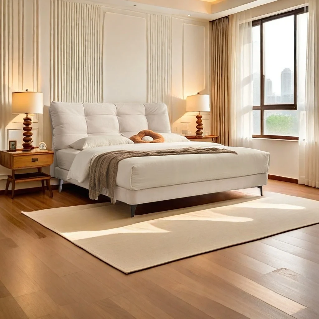 Italian Modern Double Bed with Durable Wooden Bedstead for Elegant and Functional Bedrooms