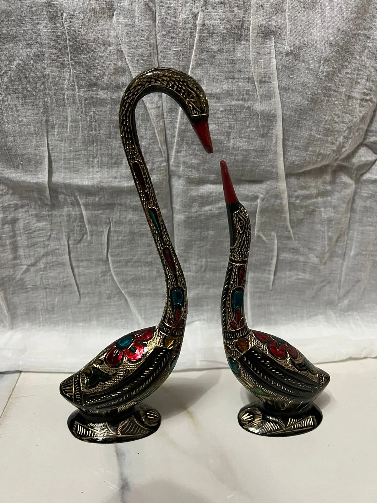 Wholesale Brass Animal Elephant Pair Ornament Handmade Garden Decoration Colourful Metal Art Gold Finishing Sculpture Animal