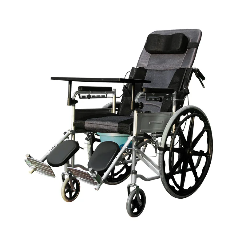 Rehabilitation Therapy Manufacturer wholesale wheel chair  for the elderly and disabled folding wheelchair with toilet table