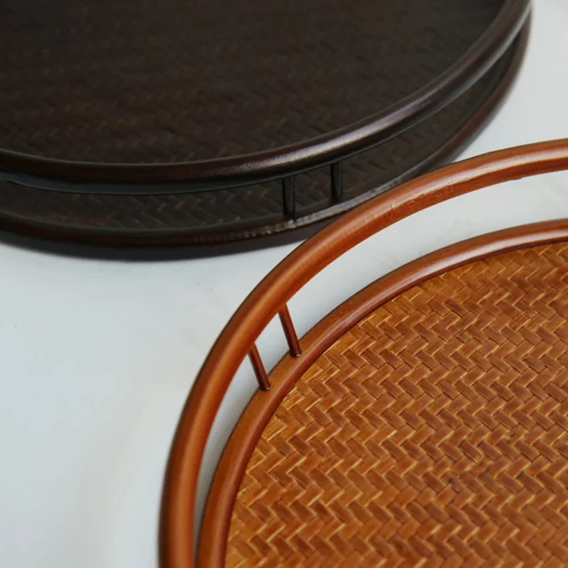 Hot Sale Vintage hand woven platter tray basket round bamboo storage basket bamboo wicker house decor Wholesale Multifunction