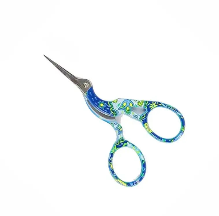 New Stainless Steel Fancy Embroidery Scissors Paper Coated Handle Stork Scissors With Needle Point Mini Scissor