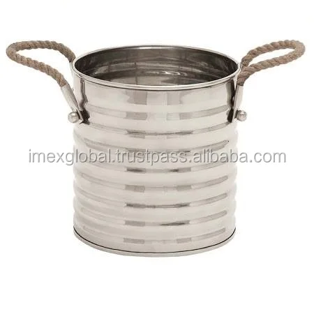Galvanized Planters Flowers Decorative Round Garden Copper Metal Bucket Plant Pot Ice Bucket With Wooden Handle Planter Bucket