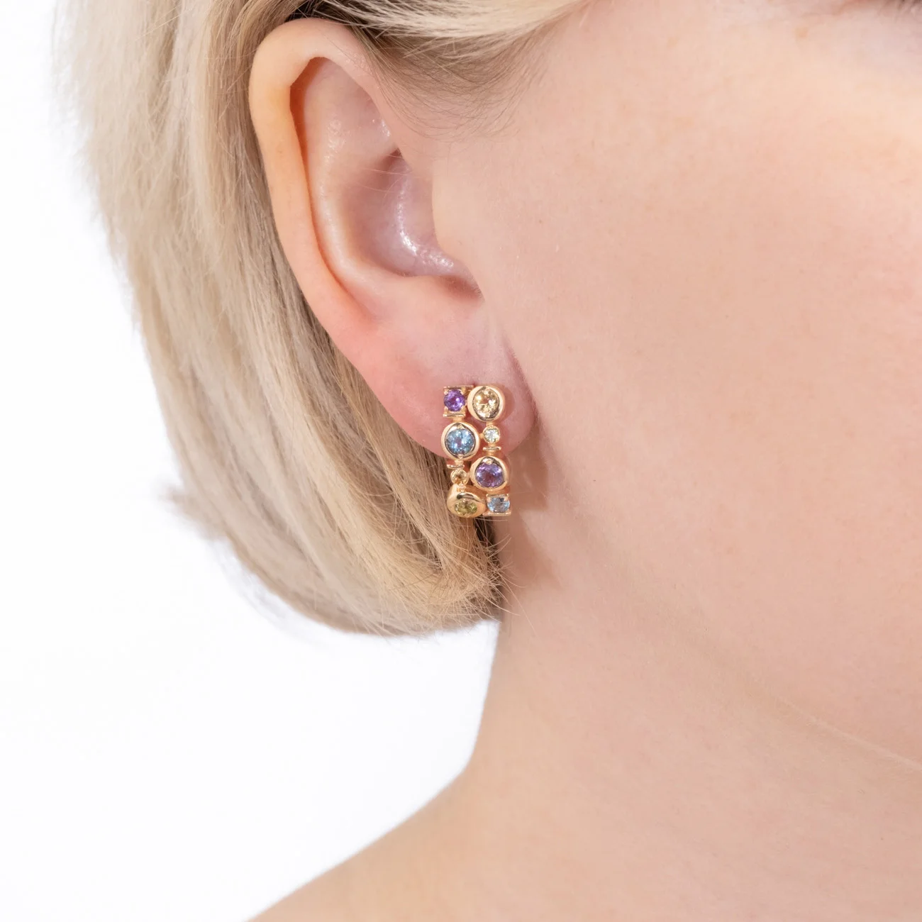 Romantic Earrings 14K Solid Rose Yellow Gold Topaz Amethyst Chrysolite Citrine ChromDiopside Garnet Smoky Quartz OEM ODM