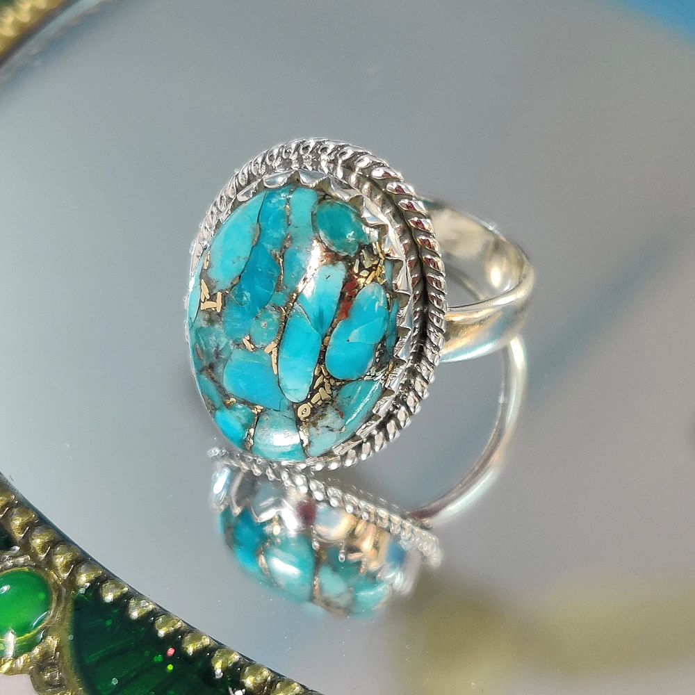 Custom turquoise ring mens and women 925 Sterling Silver natural stone rings