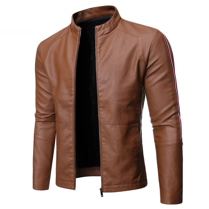 New Causal Vintage Leather Jacket Coat Men Spring Outfit Design Motor Biker Pocket PU Leather Jacket