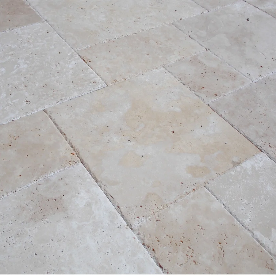 Extra Light Travertine Pattern Set Tile Chiseled Edge Brushed Made in Turkey CEM-FPCE-01 Premium First quality Natural Stone