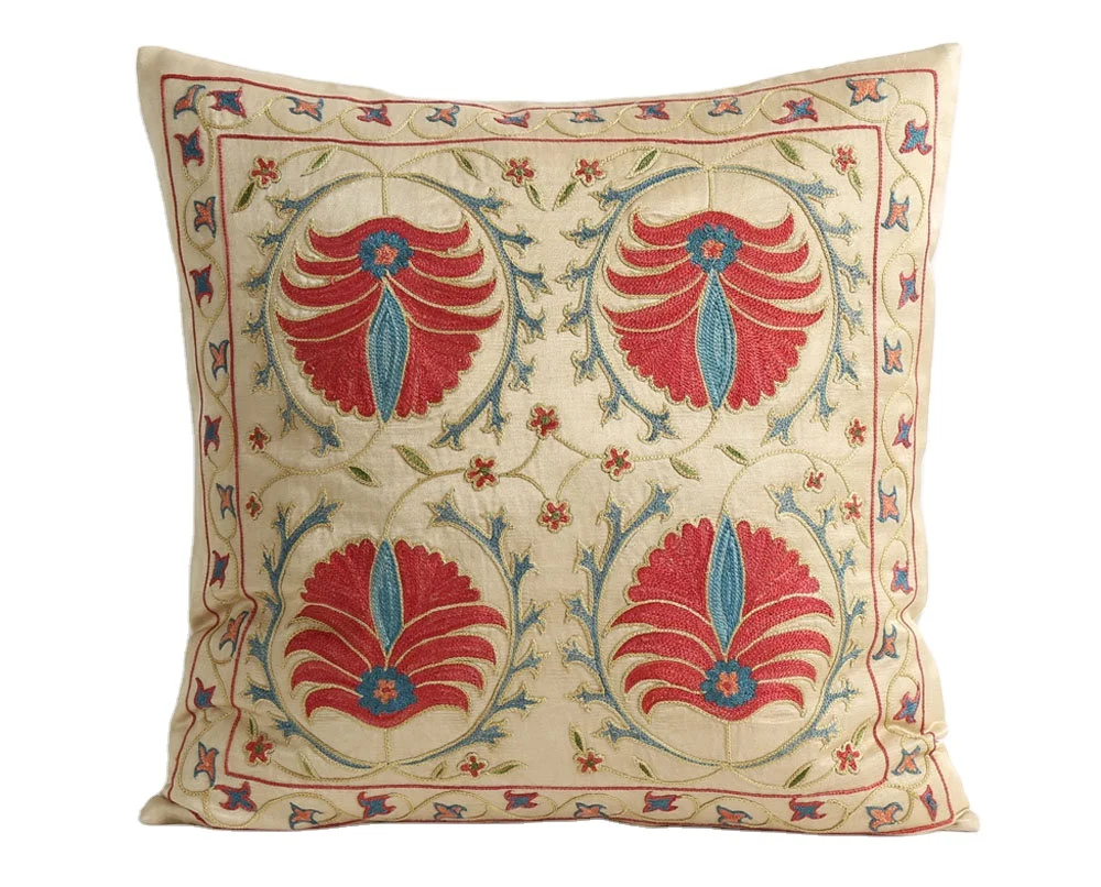 Embroidered throw pillow case cover suzani decor Indian cushion covers solid colour super soft decorative