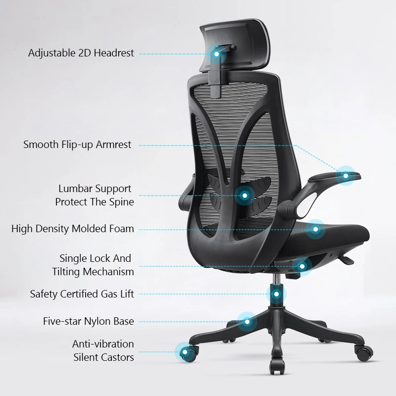 Office Furniture High Back Flip Up Arm Ergonomic Swivel Executive Computer Mesh Chairs For Office Work