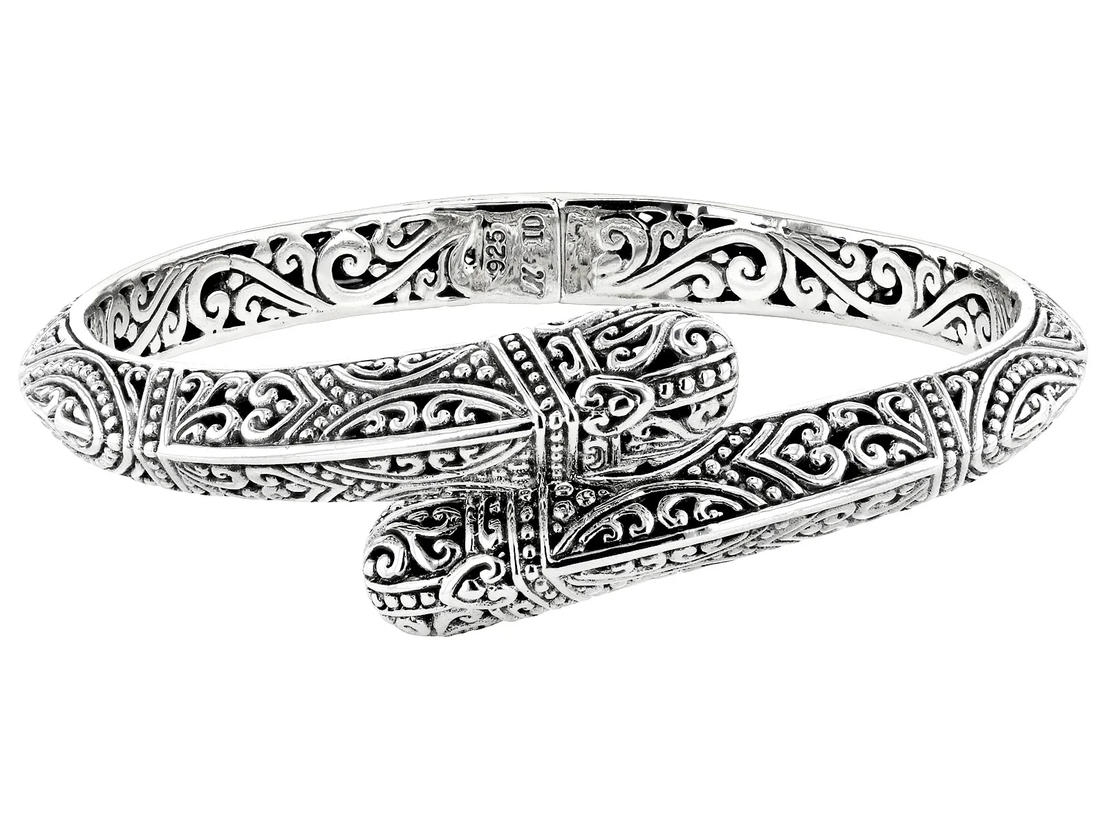 Filigree Bypass Hinged Cuff Bracelet Rhodium Over Sterling Silver | Exquisite Craftsmanship Jewelry | Elegant & Intricate Design