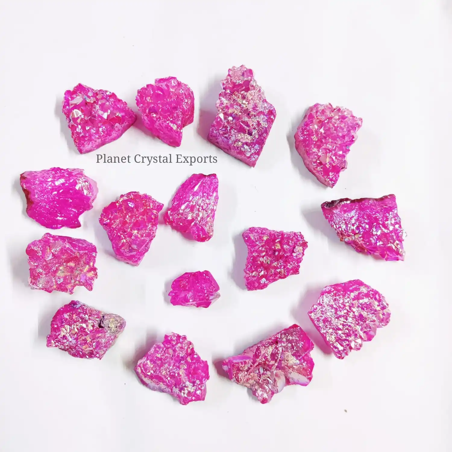 Wholesale Pink Angel Aura Crystal Cluster Electroplated Titanium Coated Clear Quartz Cluster  Buy From PLANET CRYSTAL EXPORTS