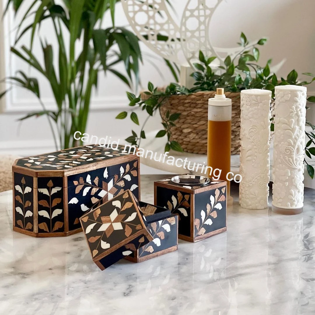 Ready to ship box set of  Wood Inlay Incense Burner Full Set Bakhoor Burner With Box At Very Cheap Price MOTHER OF PEARL
