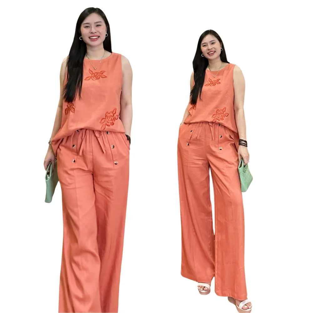 Linen Women Suits Elegant Women Set For Summer Collection High Qualify Shirt and Pants in set HB02