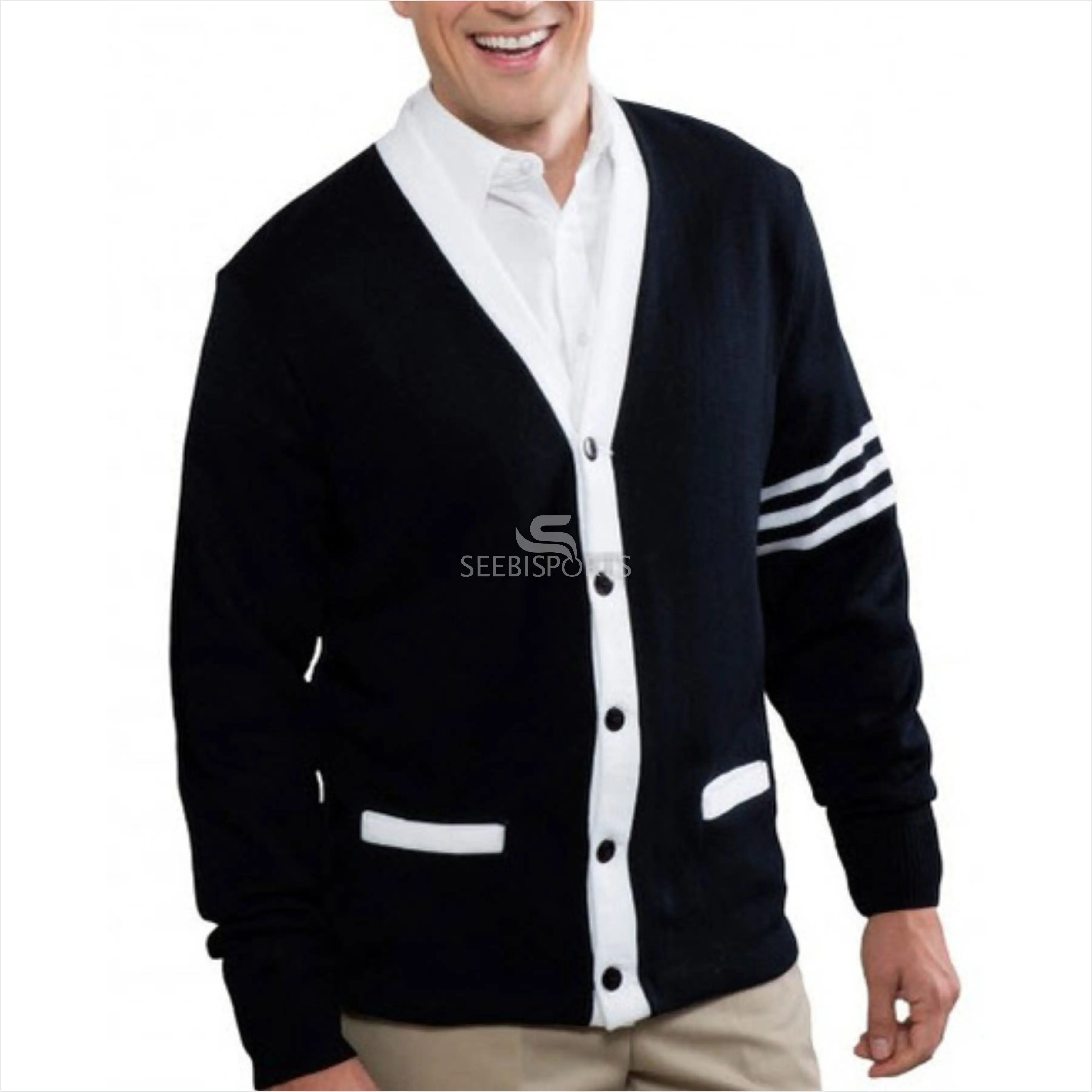 Customized high quality college style retro cardigan sweater men spring and autumn loose all-match V-neck sweater