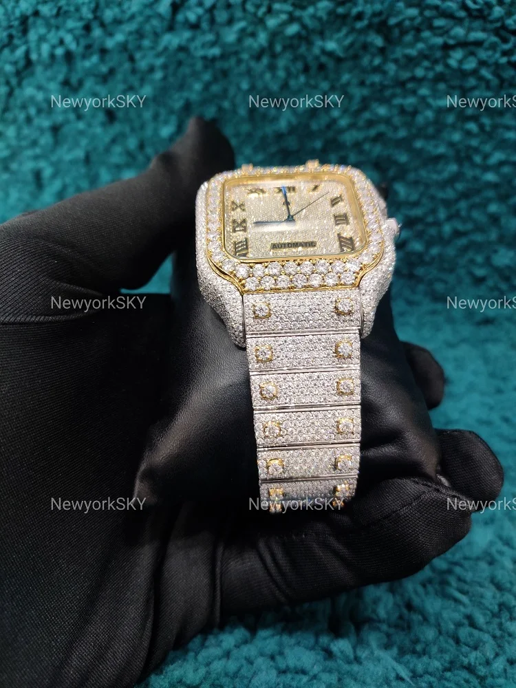 New 40MM Handmade Customizable Automatic Movement Mechanical VVS Moissanite Diamond Studded Iced Out Wrist Watch For Men Women