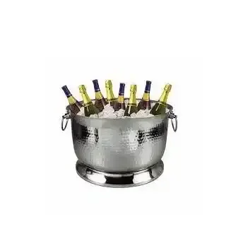 Silver Plated Hammered Design Hing On Demand Champagne Bowl Ice Tub With Handle Ice Bucket For Hotel Bars Serving Wine Cooler