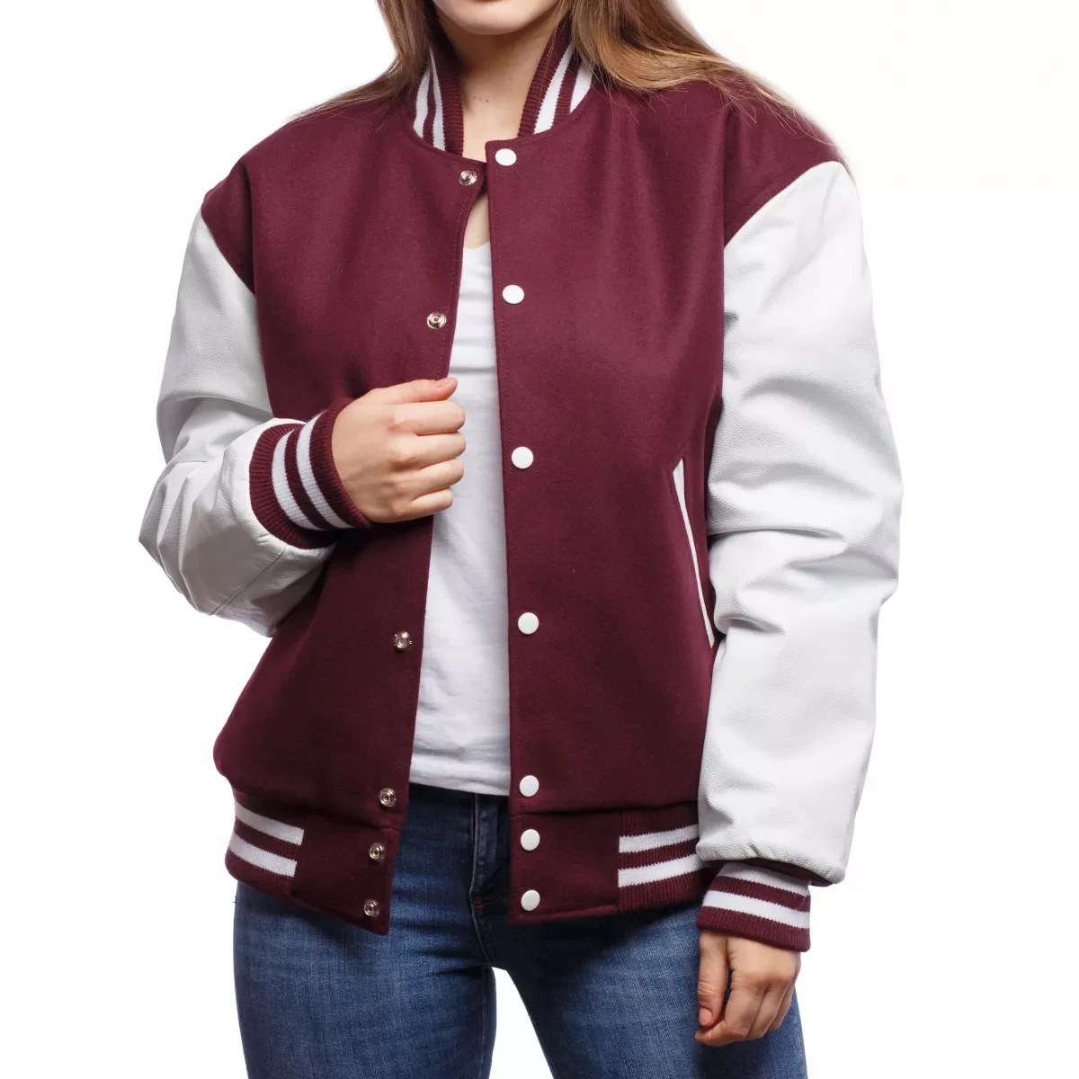 Wholesale High Quality Custom Made Baseball Sports Clothing Girls Collage Jacket Solid Color Youth Ladies Women Letterman Jacket
