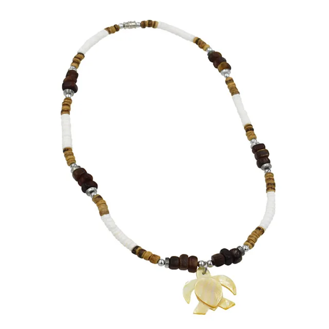 Tribal Style Shell Necklace Handmade Turtle Shell Pendant Necklace Natural Color Coconut Necklace