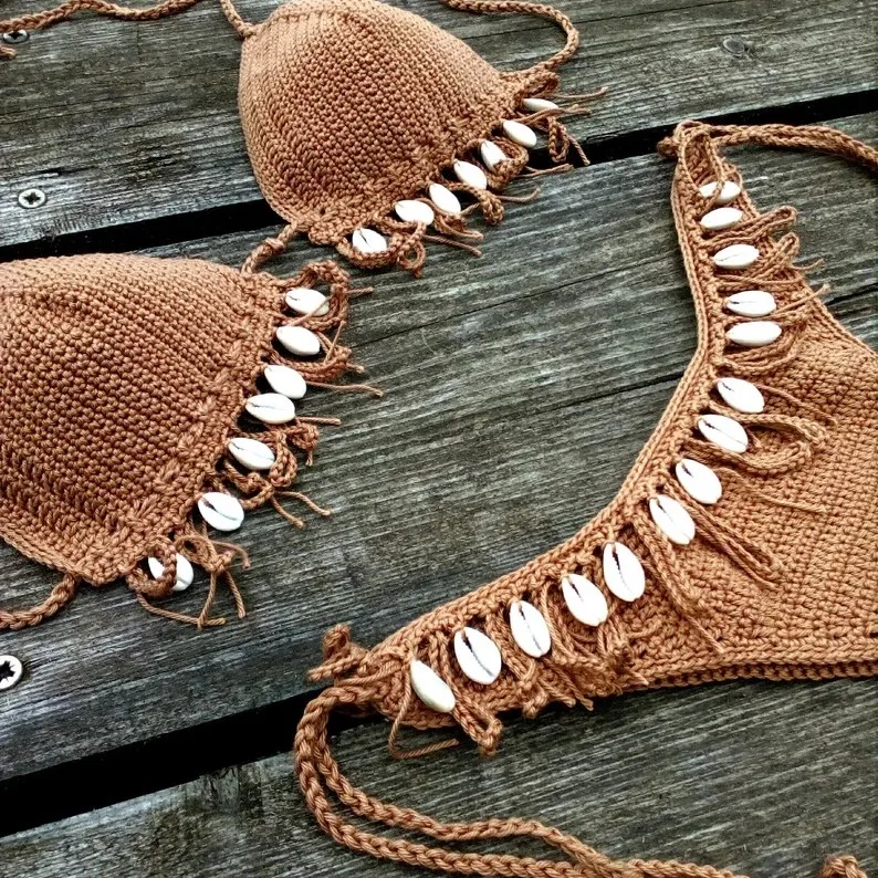 Hot trend Sea Shell Crochet Tan Brown Bikini