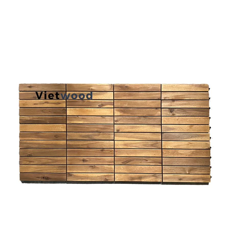 Wood Deck Tiles 12 Slats Wood Decking Floor Natural Solid Exterior or Outdoor Teak Wood Flooring