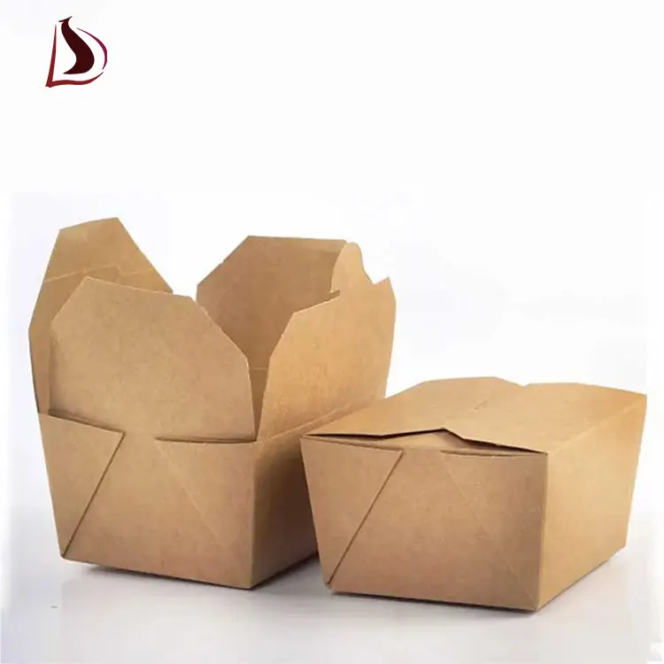 disposable salad takeaway box Outside Printing paper Folding kraft paper salad box take away packaging salad boxes for lunch