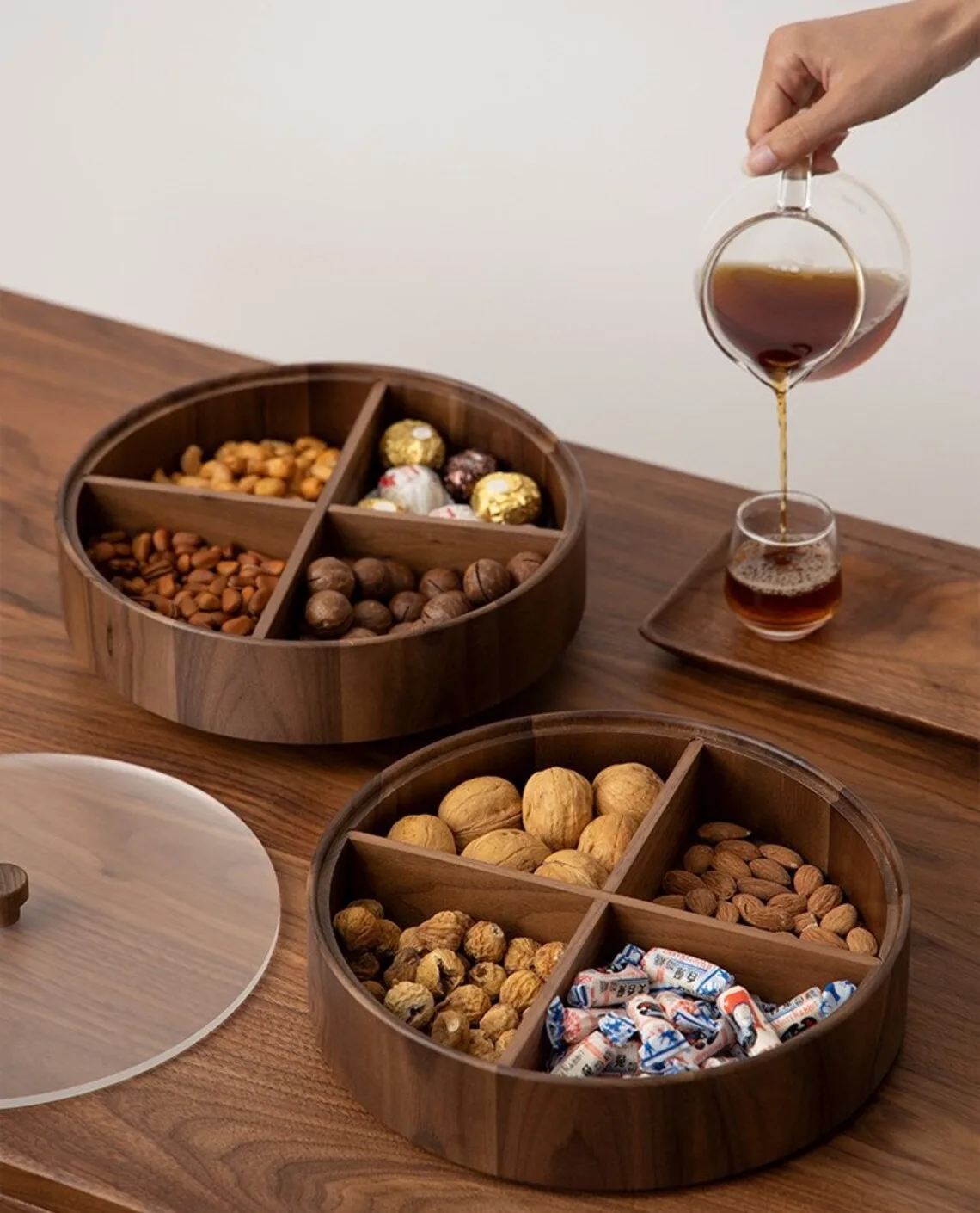 Fancy  Design Wooden Dry fruit Box 4 Container Box Decorative Design For Decorate Table Top Food Safe Wood Polish Use Box