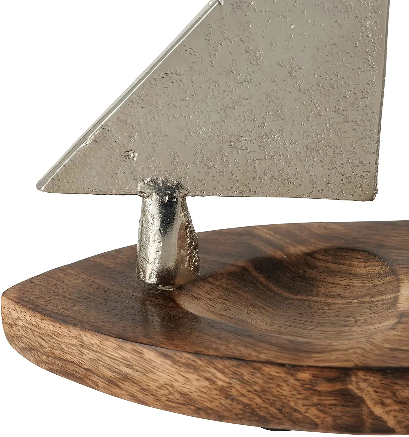 Silver Spinnaker Sail Boat Sculpture Polished Aluminum Handmade Tabletop Boat Shape Accent With Wooden Base For Office and Home
