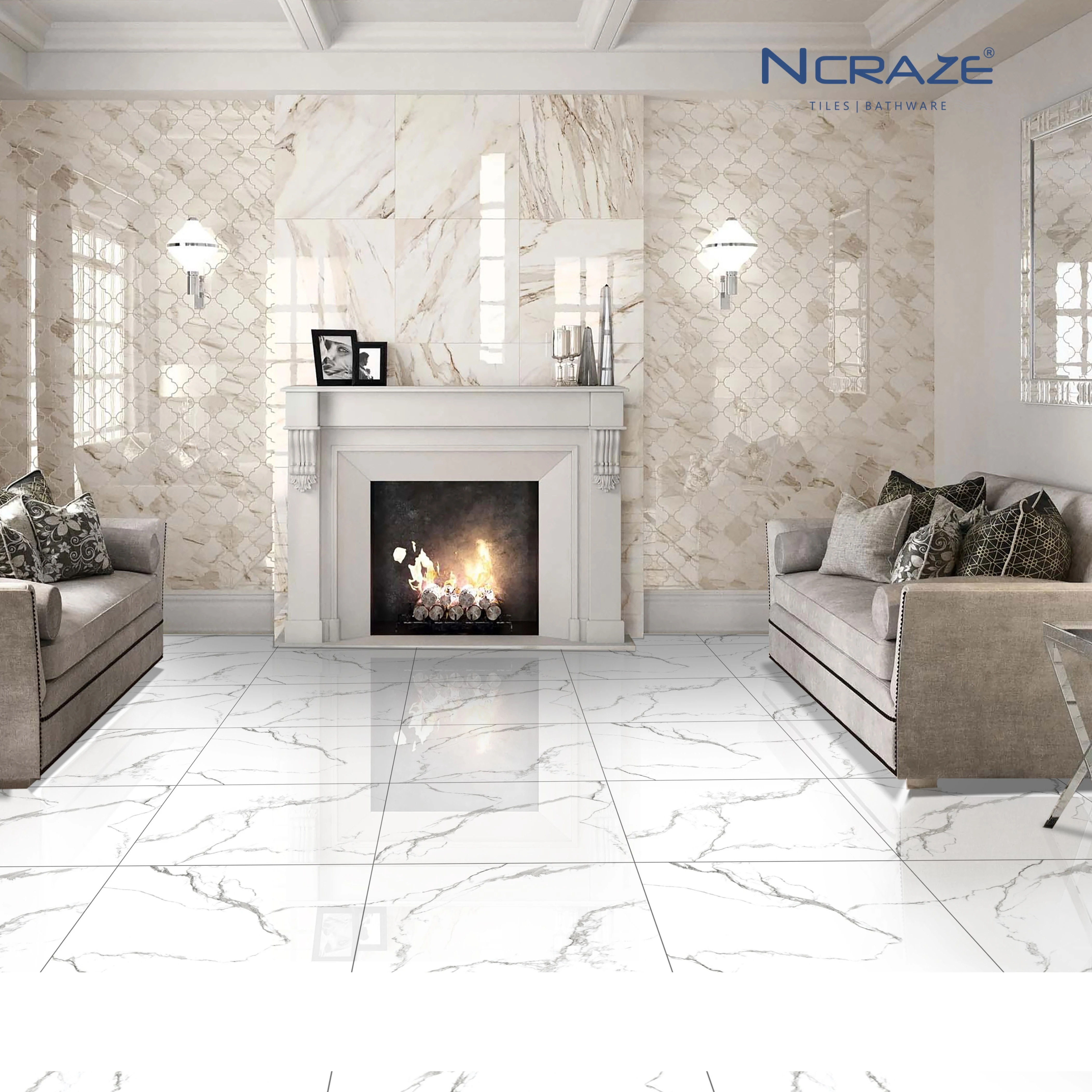 Armani Calacatta satuario Designs in Glossy Finish 600x600mm Porcelain Tiles in Glazed surface for interior Home Decoration Tile