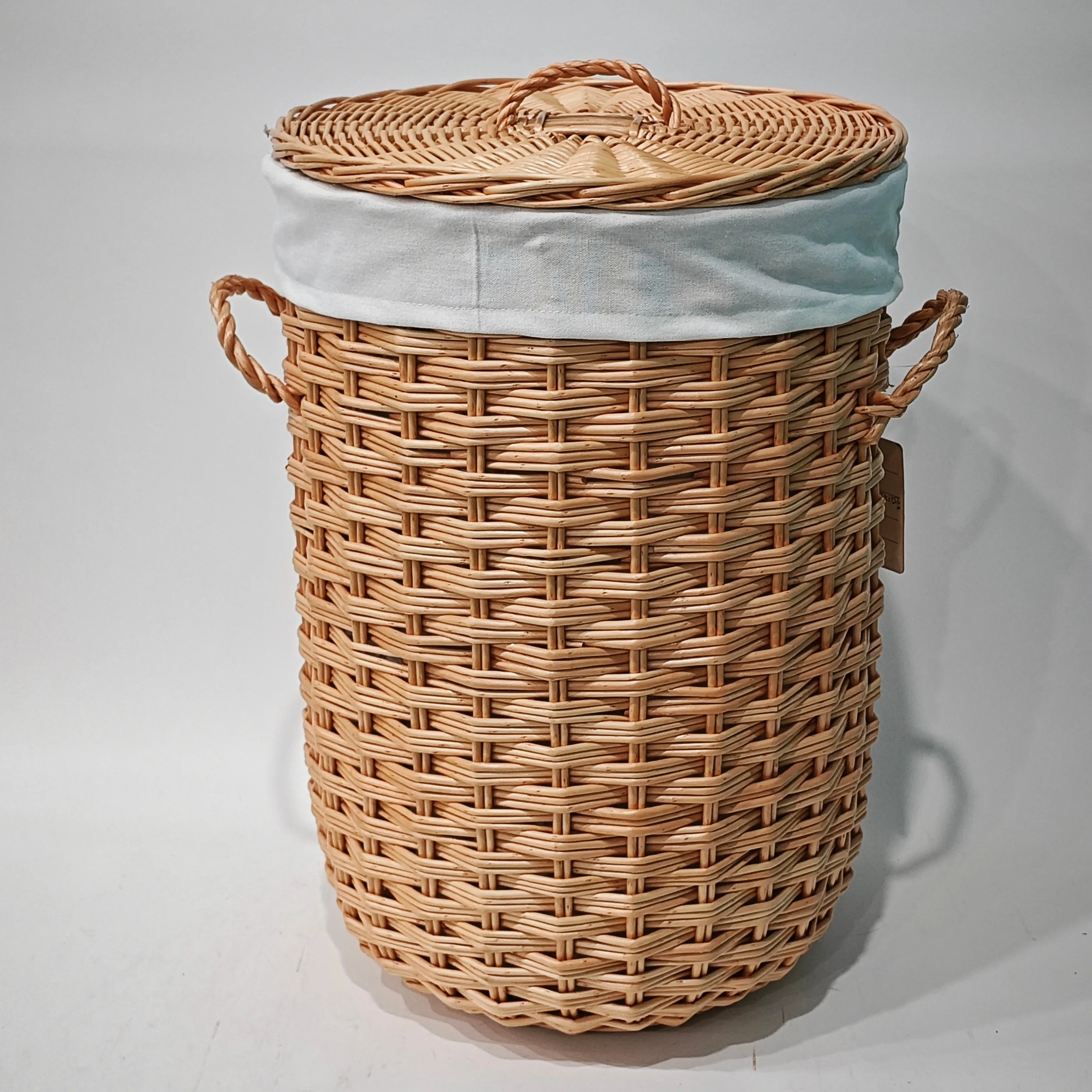 JY 2 Sets Large Round Wicker Basket for Clothes Storage Water Hyacinth Rattan Hamper Woven Laundry Hamper Basket with Lid