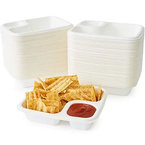 Customized Sugarcane Bagasse Lunch Trays Biodegradable Disposable 2-Compartment Catering Trays