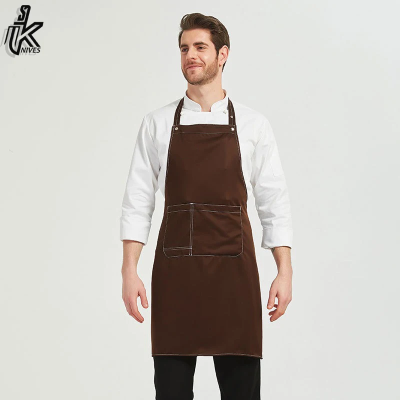 Hot Sale Bib 3-pockets Customized Cotton Wholesale Adjustable Cooking Kitchen Apron With Two Pockets
