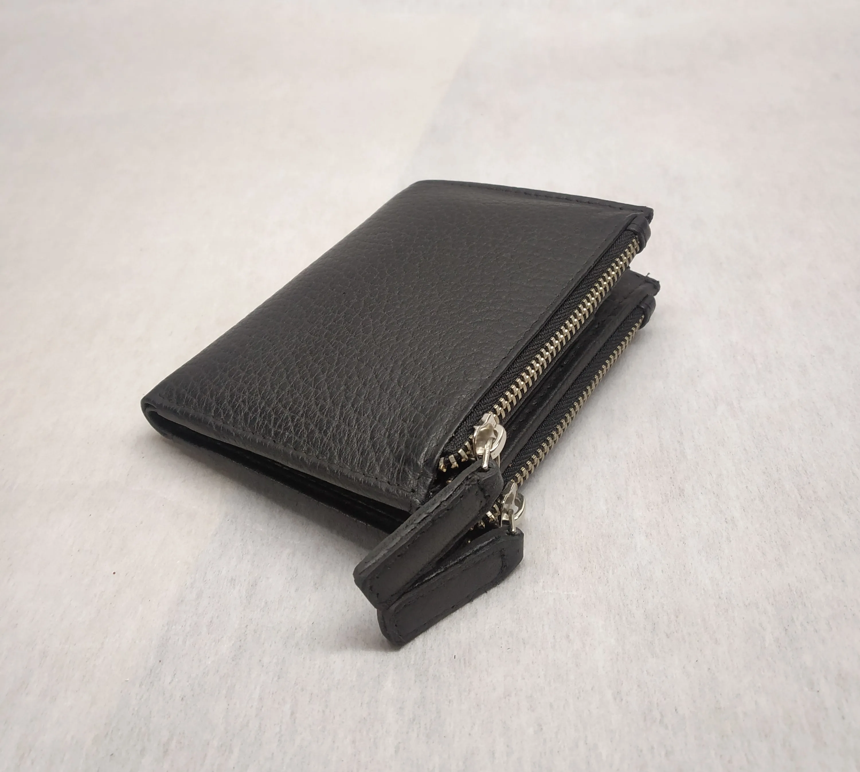 Double Zipper Coin Pocket Purse Button Closure Cow Skin Leather Wallet Anti RFID Luxury Direct Wholesale Men Women Girls Boys