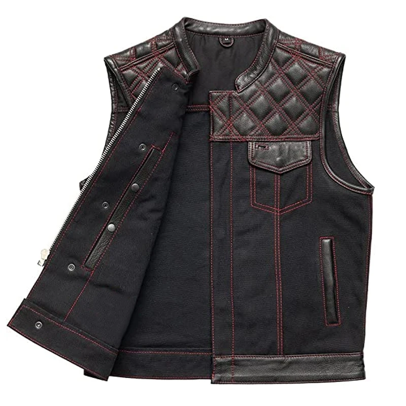 New Arrival Men Genuine Leather Motorcycle Biker Vest Quilted With Men Leather Fashion Vest Premium quality cowhide leather
