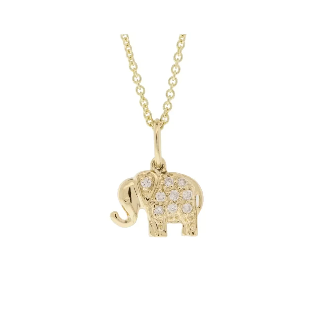 14K Solid Yellow Gold Natural Diamond Pave Elephant Charm Pendant Necklace Jewelry Manufacturer Exporter & Supplier