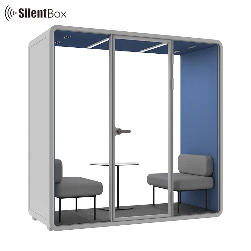 Office pods model SL-2 person booth multiple interior colors available acoustic cabin for office division