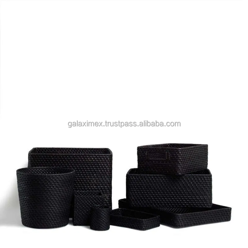 2023 Wholesale Bathroom accessories Black Rattan Storage Basket for Storage Baskets for food serving organization