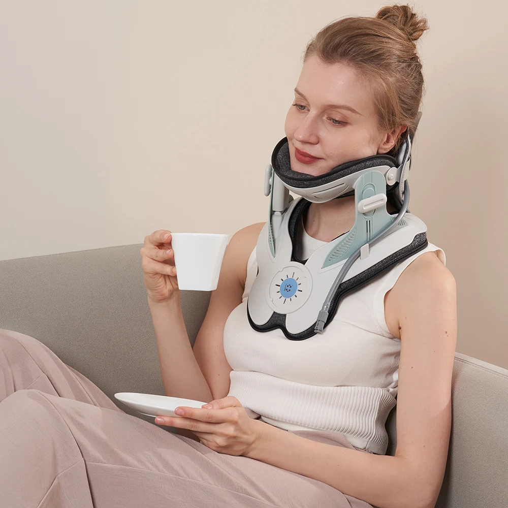 Alphay Adjustable Neck Traction Device Cervical Air Traction Collar for Effective Neck Pain Relief and Spine Alignment.