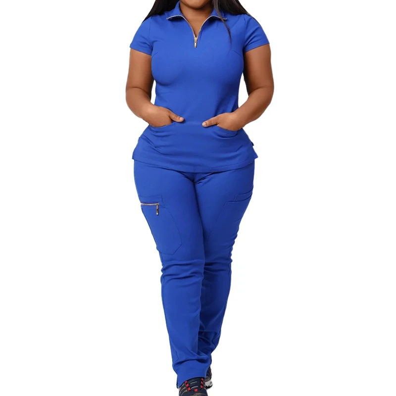 New Arrival Doctor Hospital Scrubs Doctor Clothes Zipper Washable Hospital Uniforms Short Sleeves Hospital Uniforms