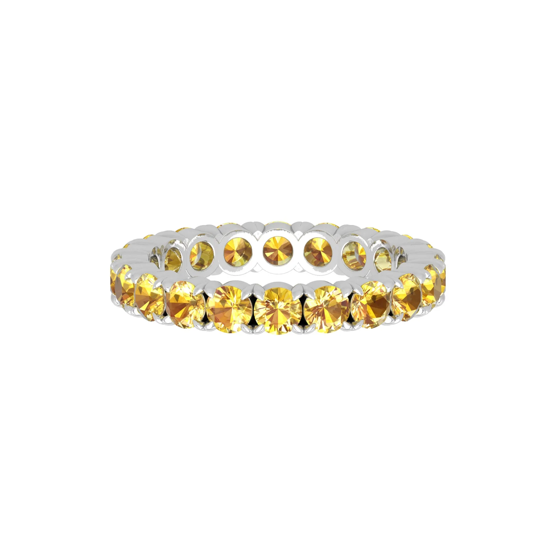 Latest Natural Yellow Sapphire Eternity Ring Round Gemstone Rings Modern Band For Women Anniversary Gift 10K Gold H-VS