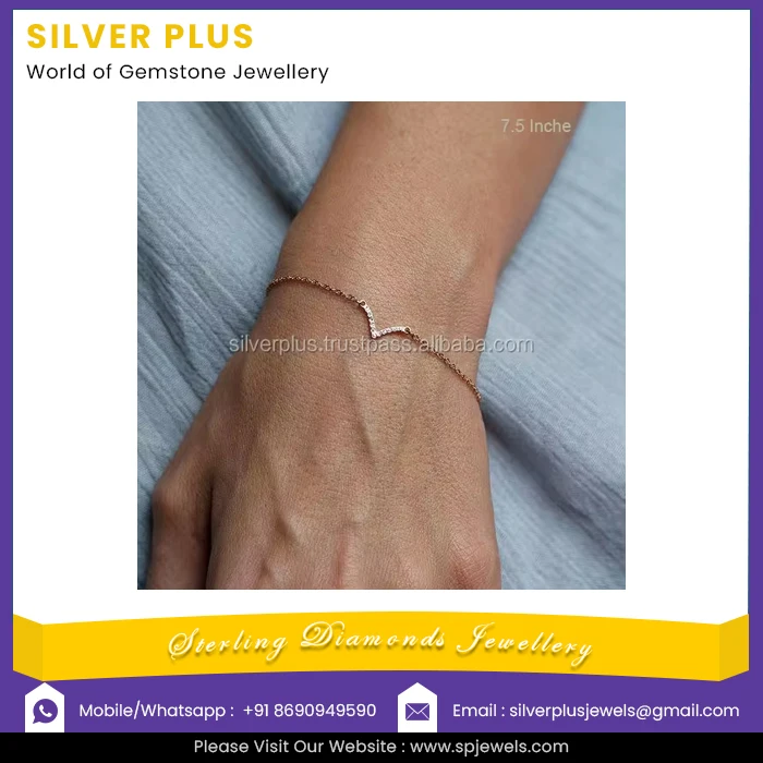 Natural Diamond Essential V Bracelet in Solid 14k Rose Gold Designer Jewelry Manufacturer