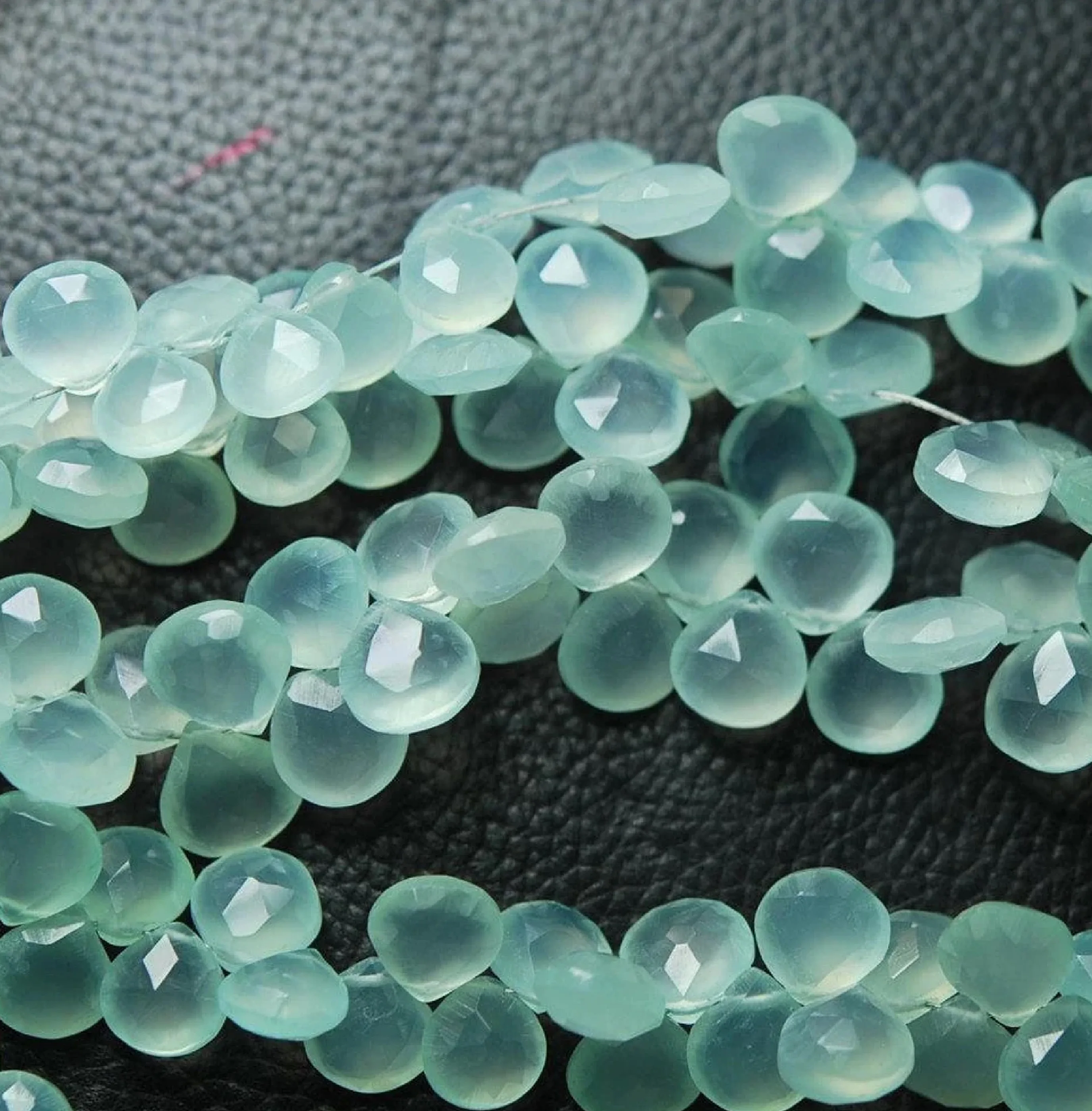 Natural Aqua Chalcedony Stone 8mm Faceted Heart Briolette Gemstone For Jewelry Making Loose Beads