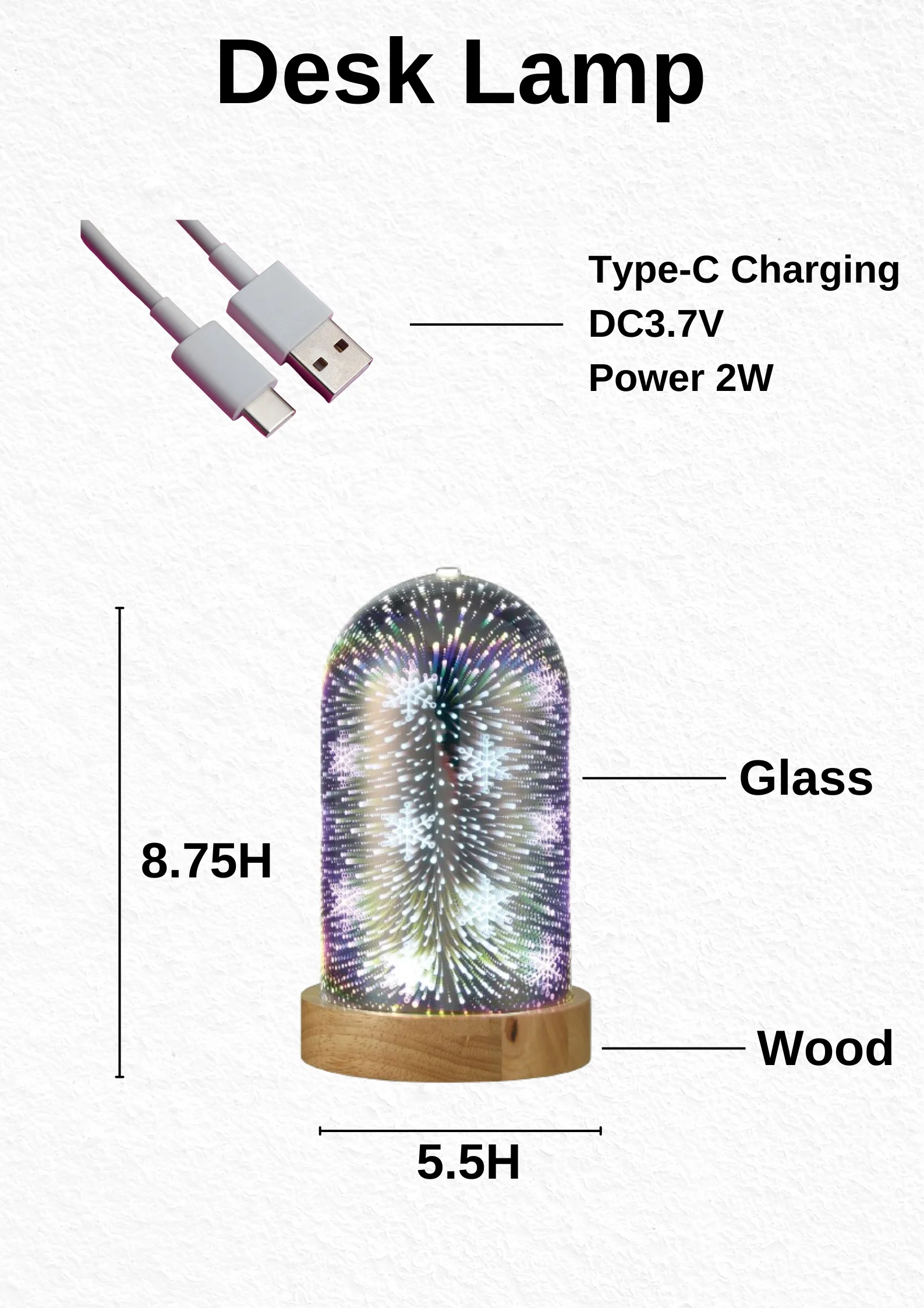 Burlywood 2W LED Desk Light Glass Body and Wood Dome Shade Touch Switch for Indoor Use in Bedrooms